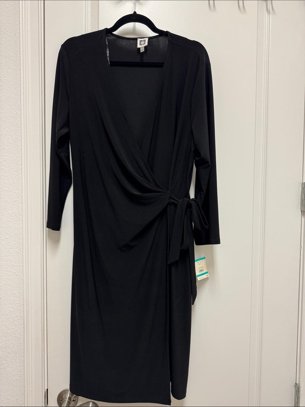 Anne Klein Black Wrap-Front Long Sleeve Dress